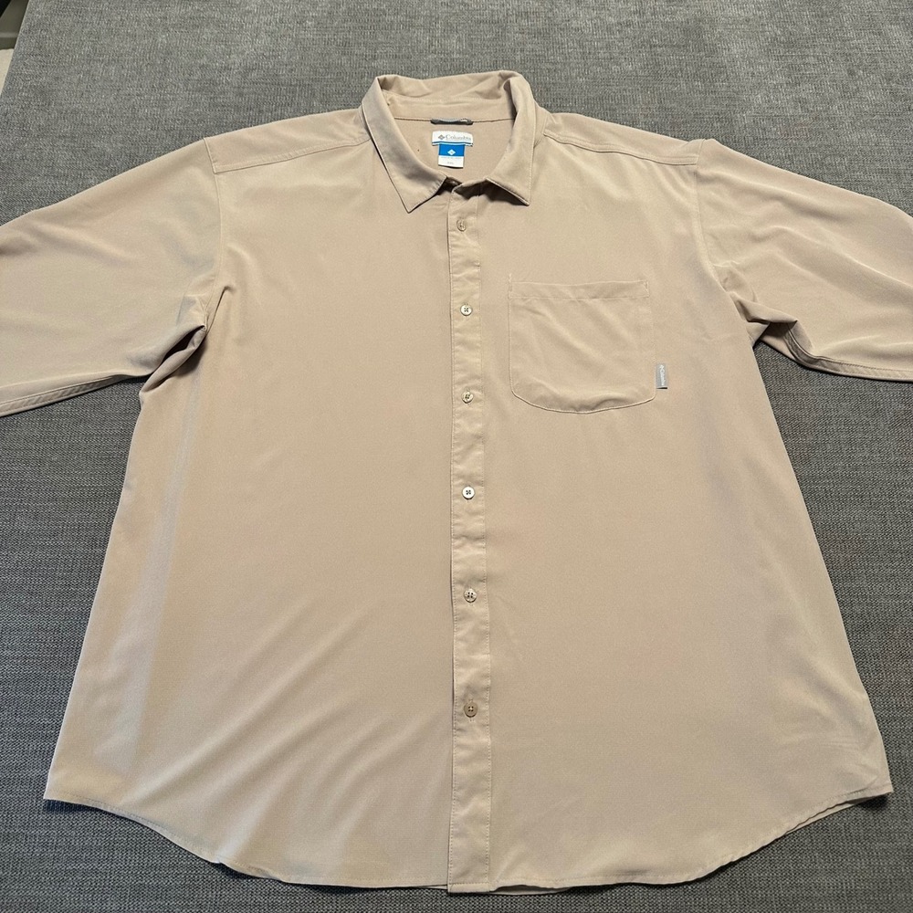 Columbia Button Down Shirt Mens XXL Tan Ripstop Long Sleeve Outdoor
